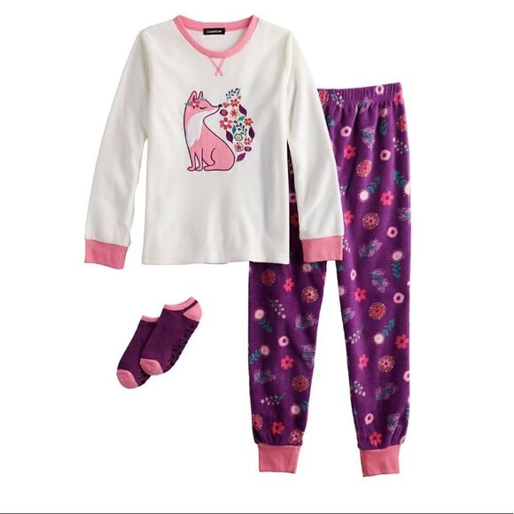 Cuddl Duds Girl’s Small (6/6x) Top, Pants & Socks Pajama Set - Picture 5 of 6
